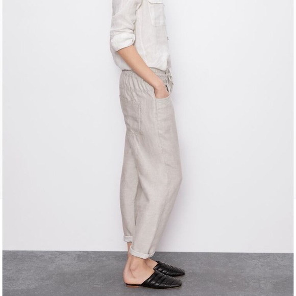 Zara Pants - Zara Linen Khaki Drawstring Pants